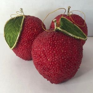 Lot of 3 Faux Beaded Bubbled Red Apple Decorations Ornaments 4 inch Tall